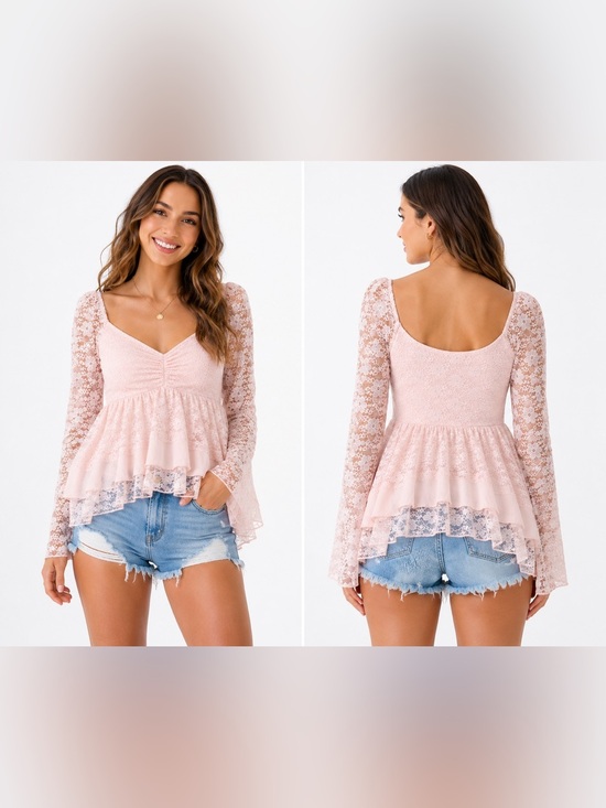 Altar'd State Tops - Altar'd State Lace Peplum Blouse Pink Boho Romantic Junior-inspired fit  S NWT